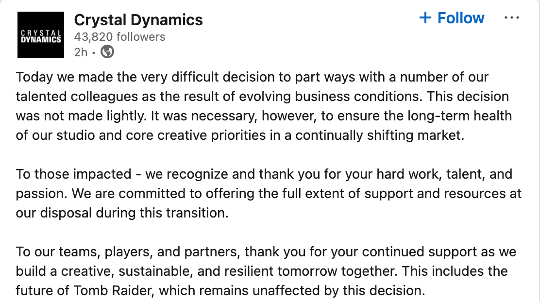 crystal dynamics layoffs