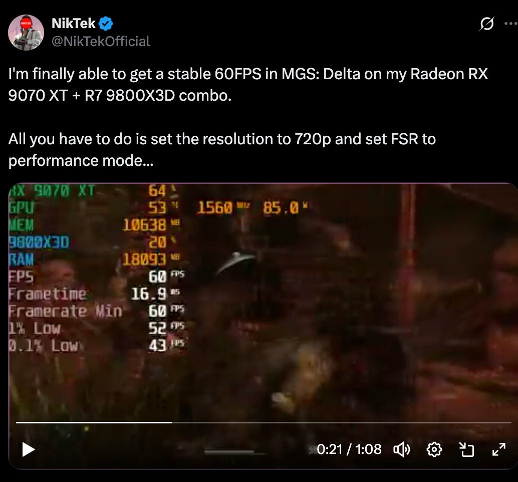 metal gear solid 3 remake rx 9070xt