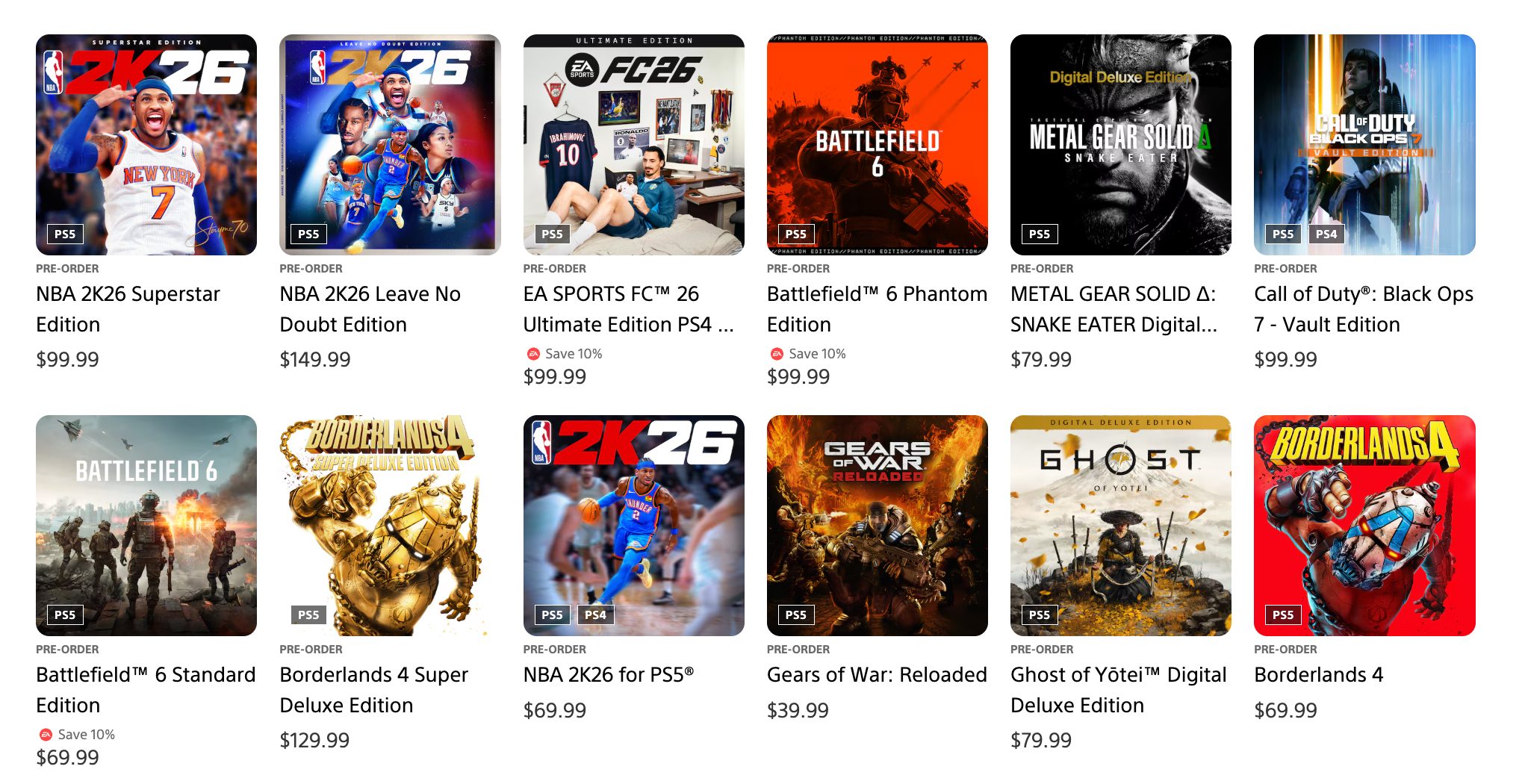 psn pre-order charts