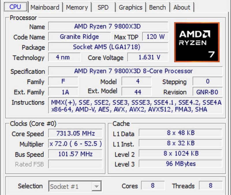 CPU Z 9800X3D