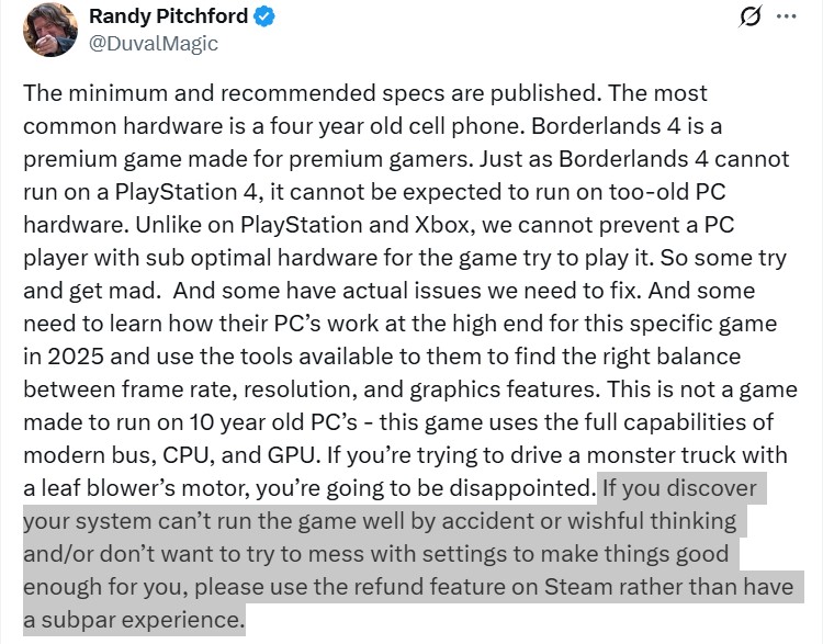 Gearbox CEO Asks Fans To Refund The Game