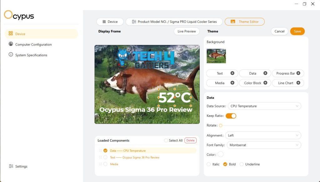 Theme Editor - Ocypus Sigma L36 Pro