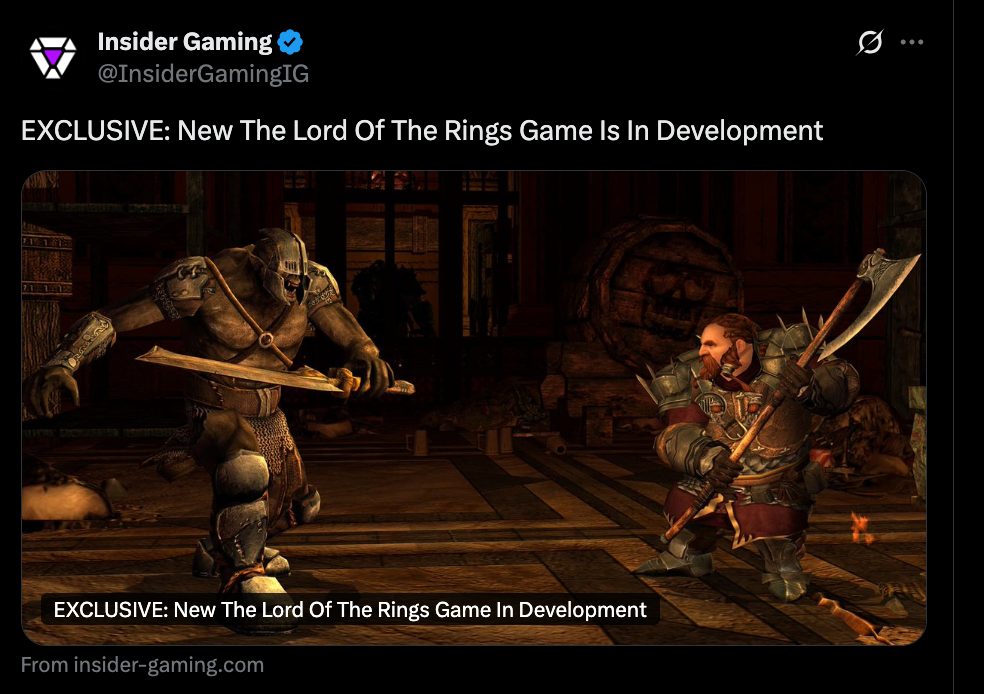 lord of the rings game development confirmed