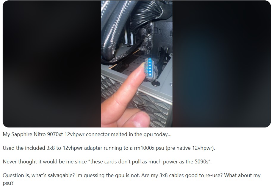 Sapphire Radeon RX 9070 XT NITRO+ Melting connector reddit