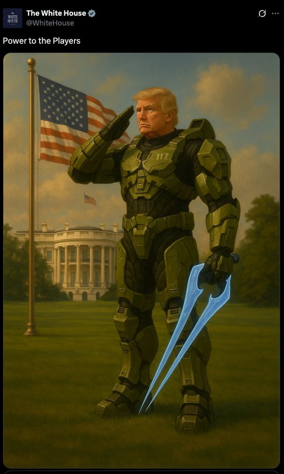 donald trump in the master chief armor