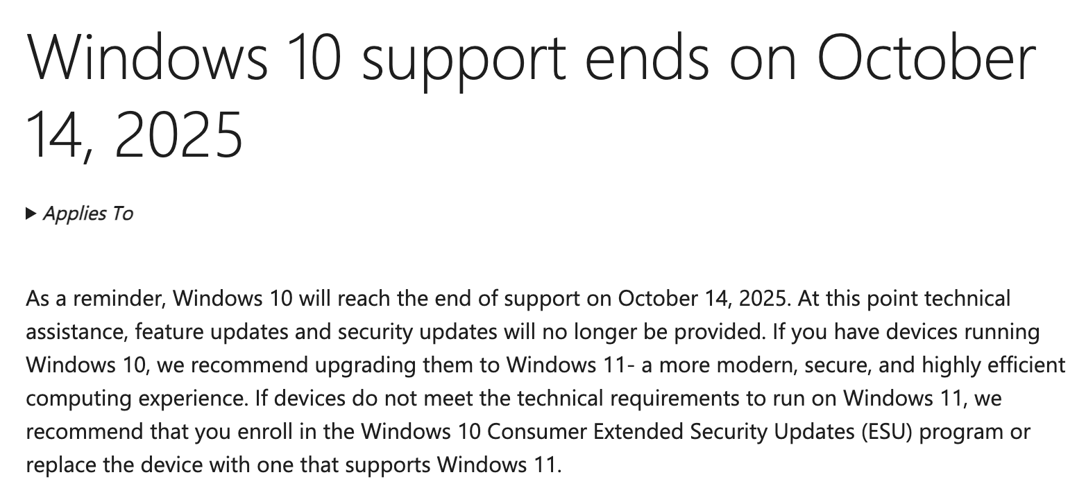 windows 10 support end