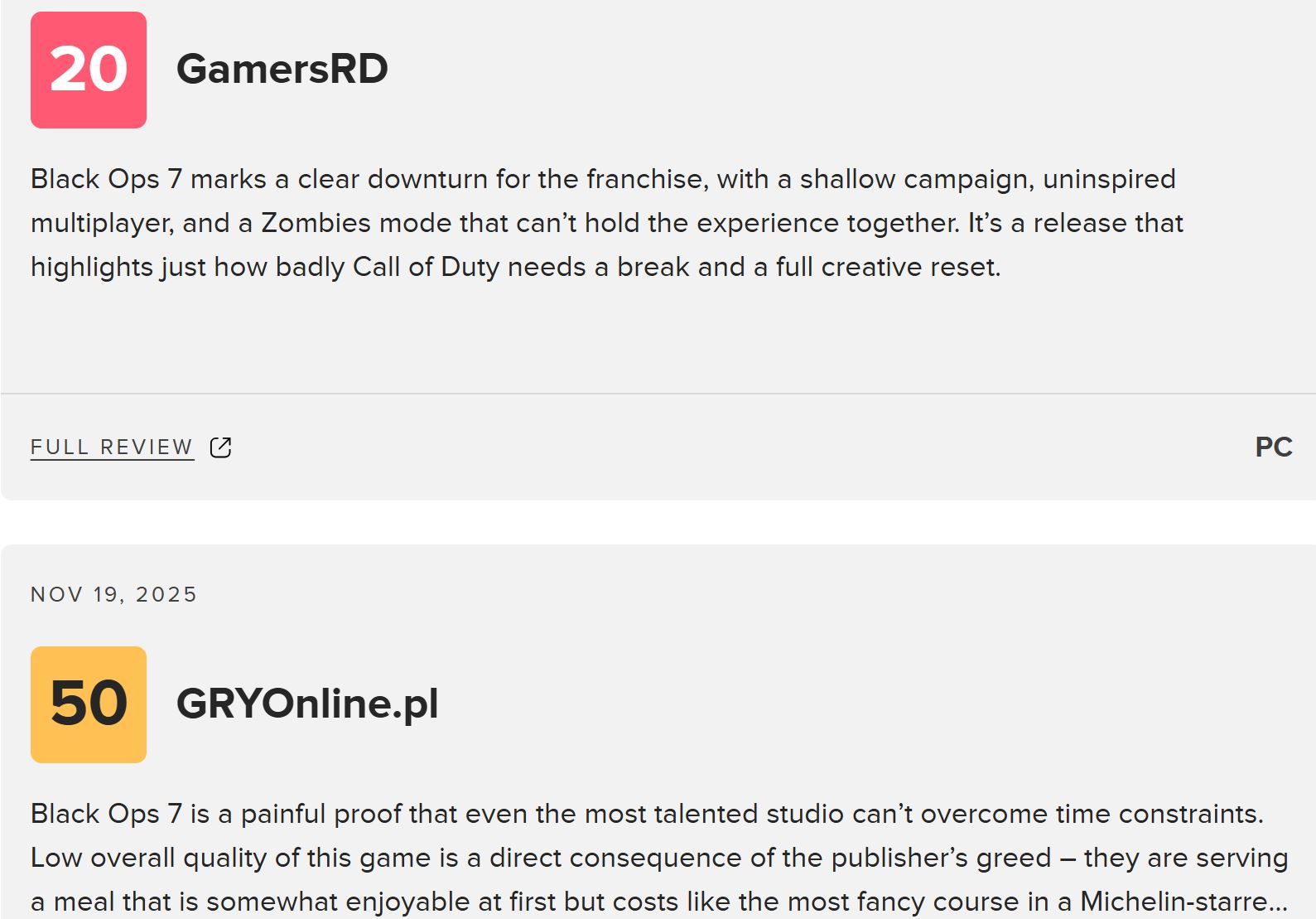 Black Ops 7 Critic Reviews