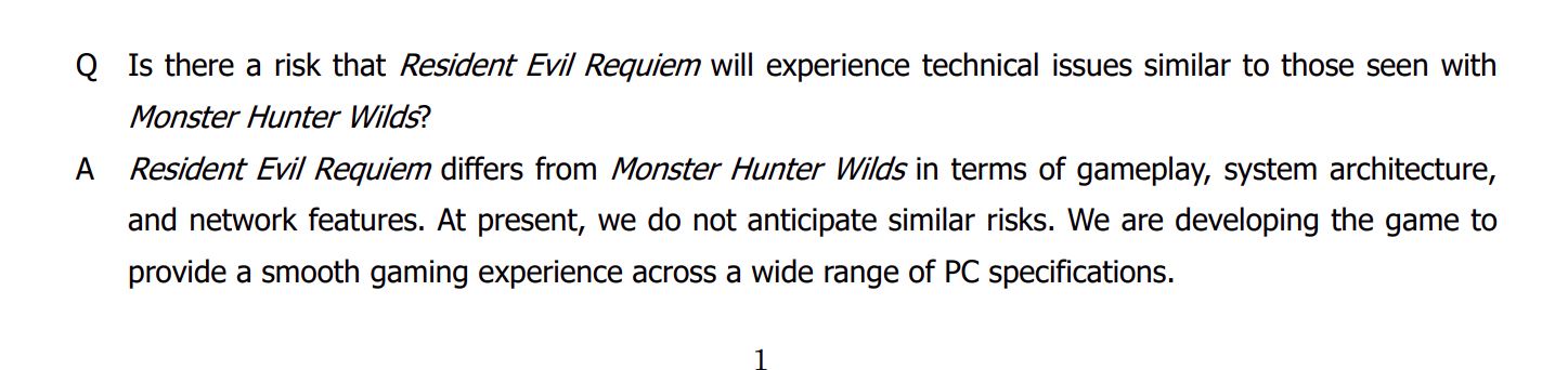 Resident Evil Requiem Technical Optimization by Capcom