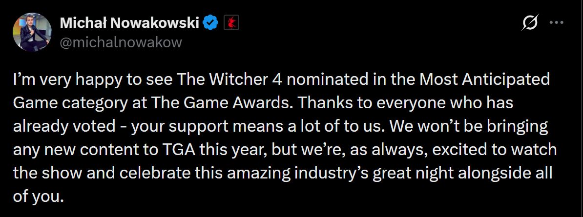 The Witcher 4 at The Game Awards 2025