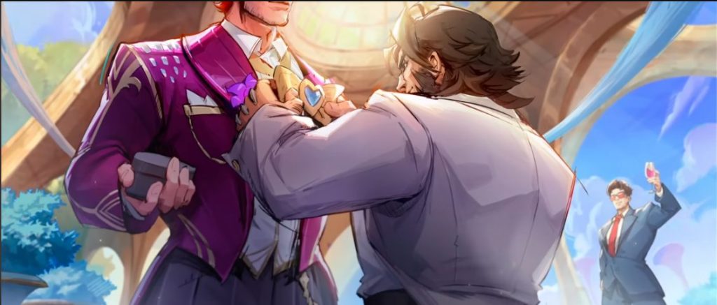 Wolverine fixing Gambit's tie with Cyclops in the background