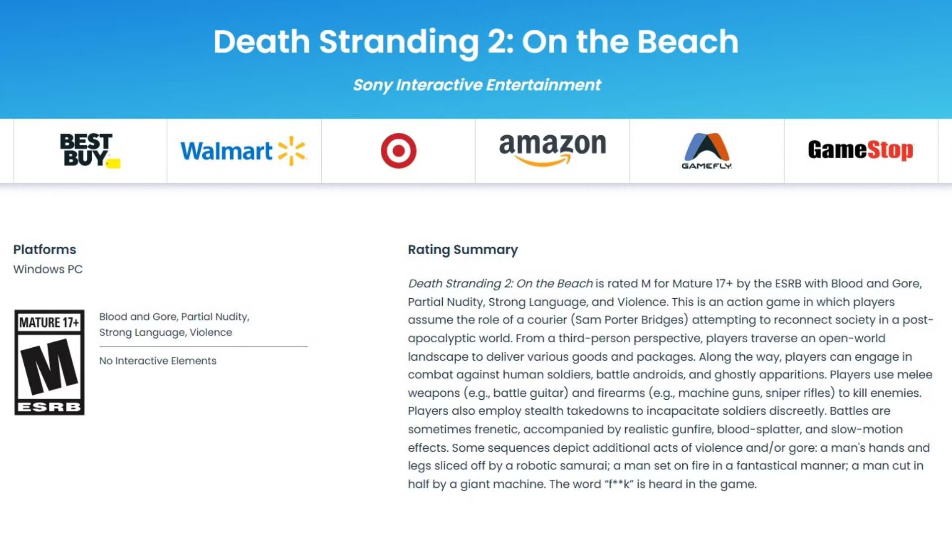 Death Stranding 2 ESRB