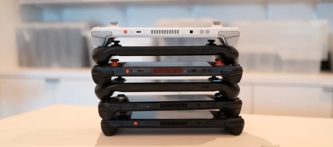 Steam Decks piled up on one another