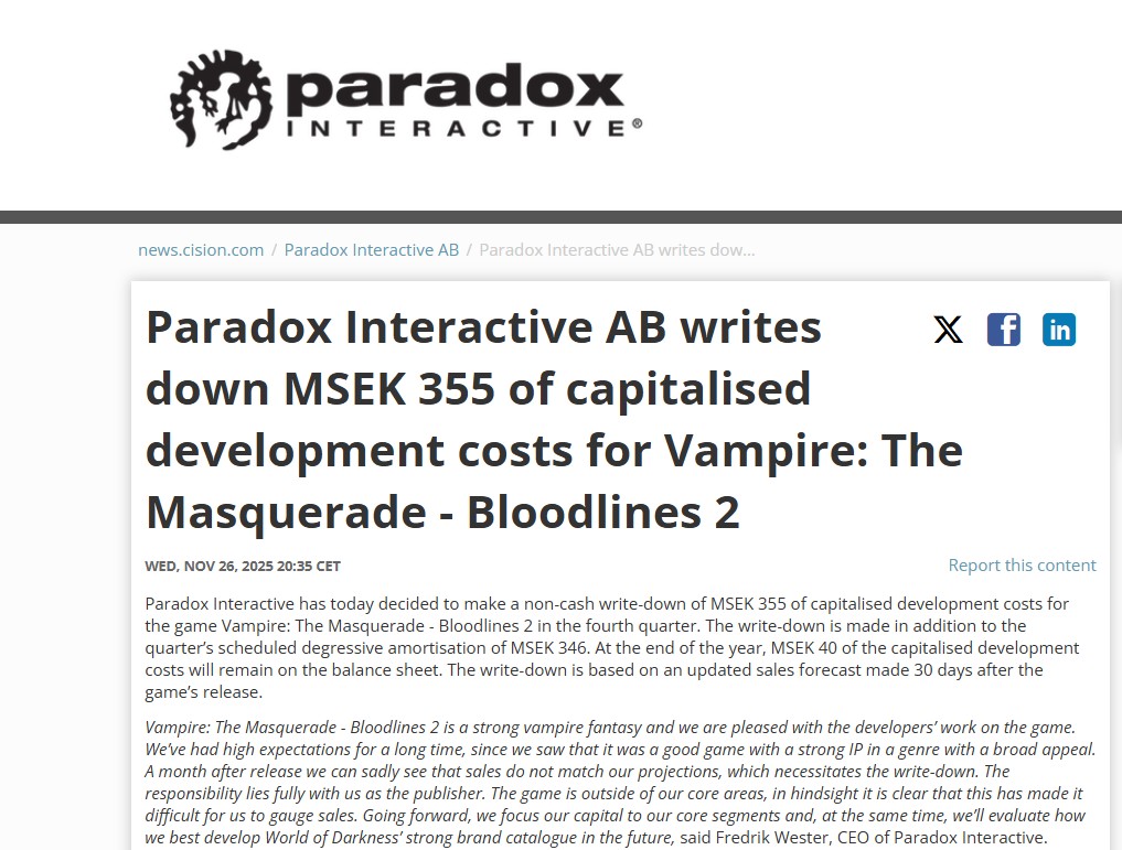 Vampire Bloodlines 2 losses