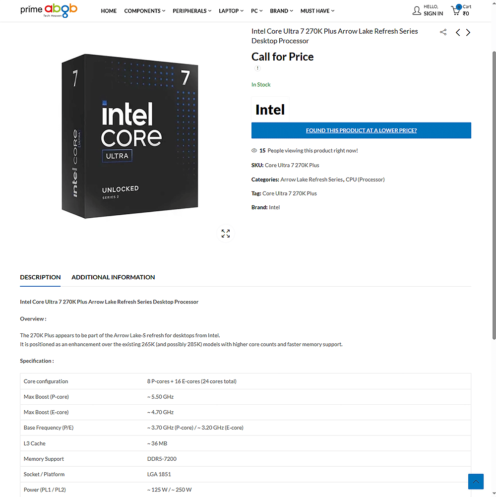 Intel Core Ultra 7 270K Plus Arrow Lake S Refresh