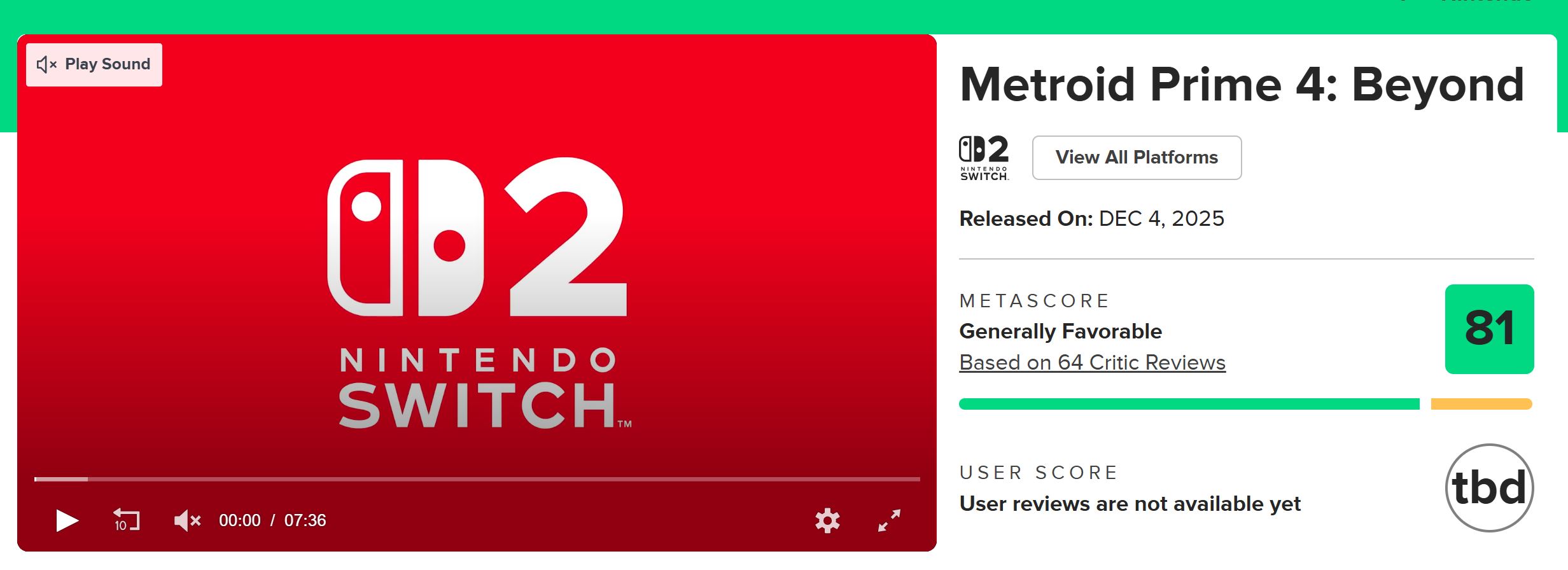Metroid Prime 4: Beyond Metascore