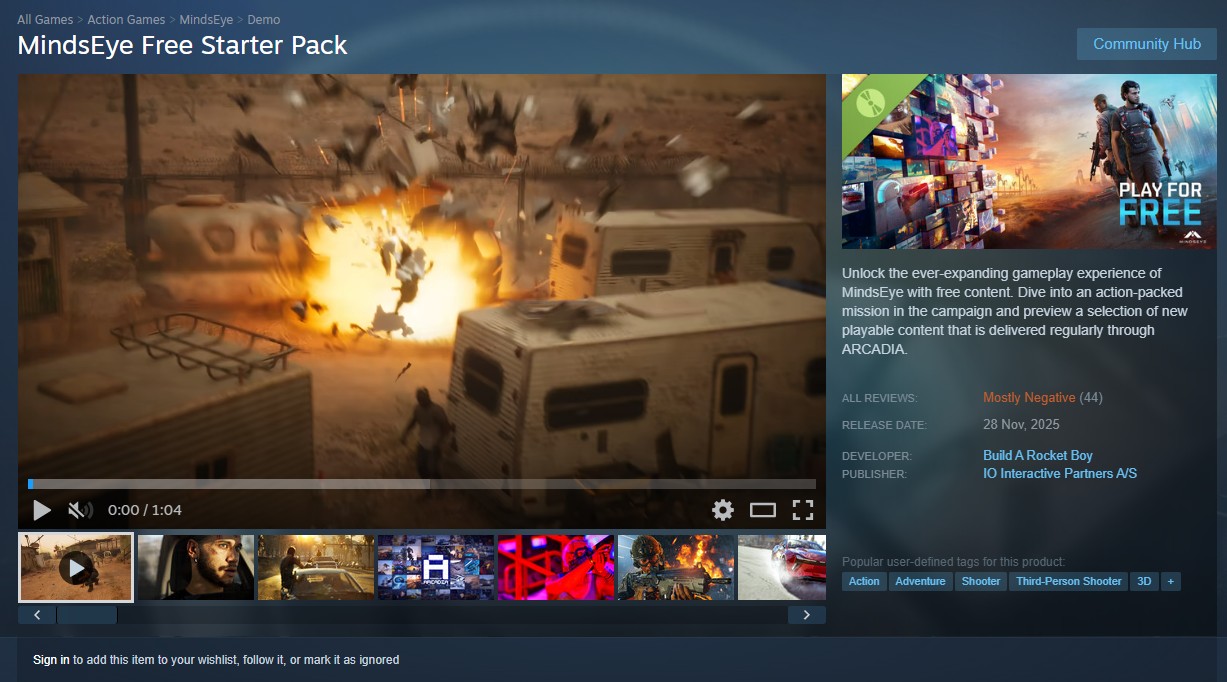 MindsEye Demo Steam Page