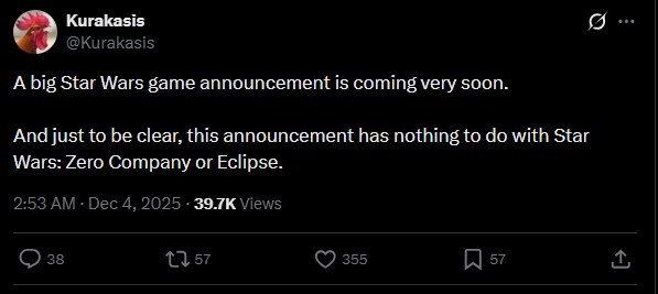 Star Wars Game Announcement Soon