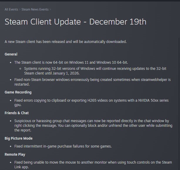 Steam Client Update December 19th