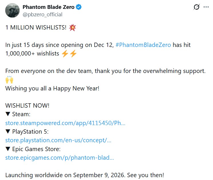 Phantom Blade Zero wishlists