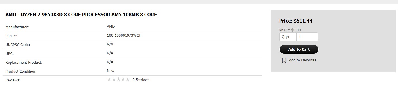 Ryzen 7 9850x3d listing