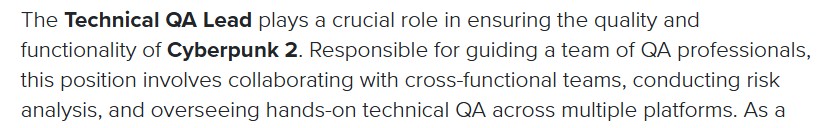 The job listing specifically focuses on Cyberpunk 2.