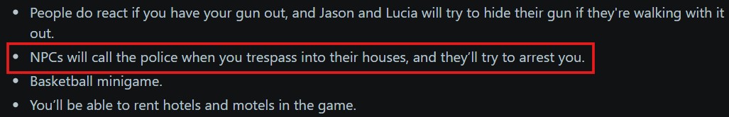 GTA 6 NPCs will try to arrest the player upon trespassing into their homes.