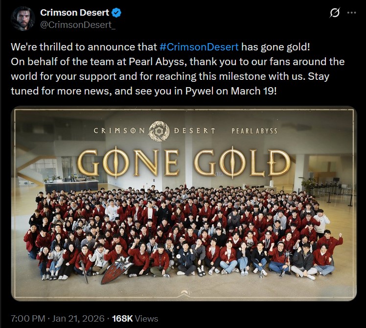 Crimson Desert Goes Gold