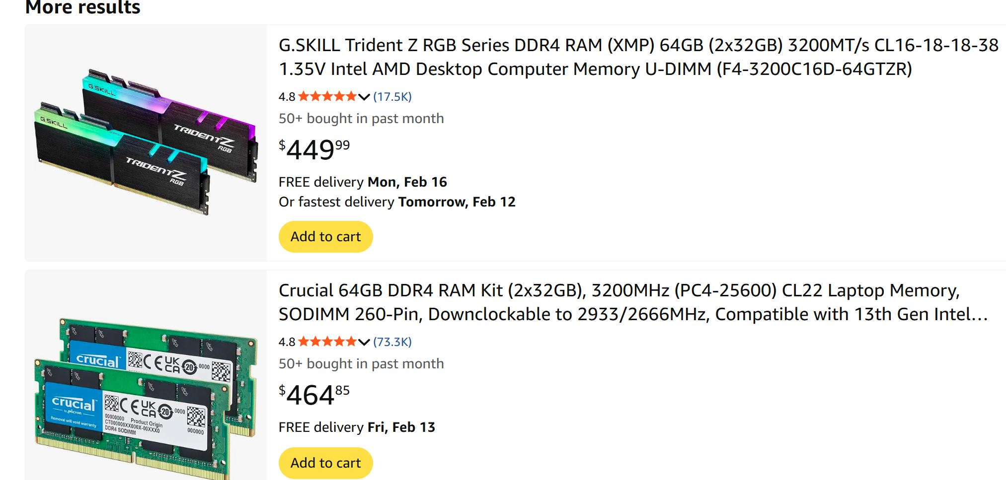 DDR4 Memory Prices on Amazon
