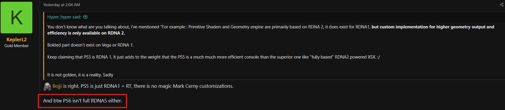 KeplerL2 claims that PlayStation 6 won't feature a full RDNA 5 GPU architecture.