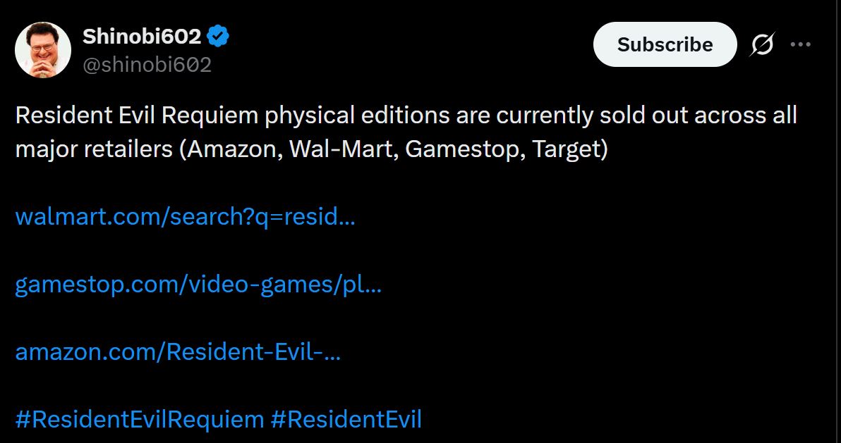 Resident Evil Requiem Physical Edition Sold Out