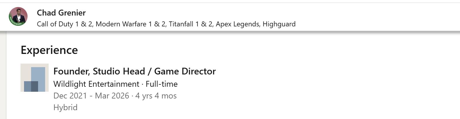 Chad Grenier Highguard Developer Wildlight Entertainment