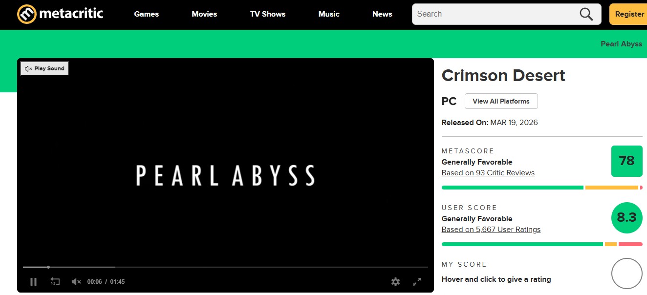 Crimson Desert user score