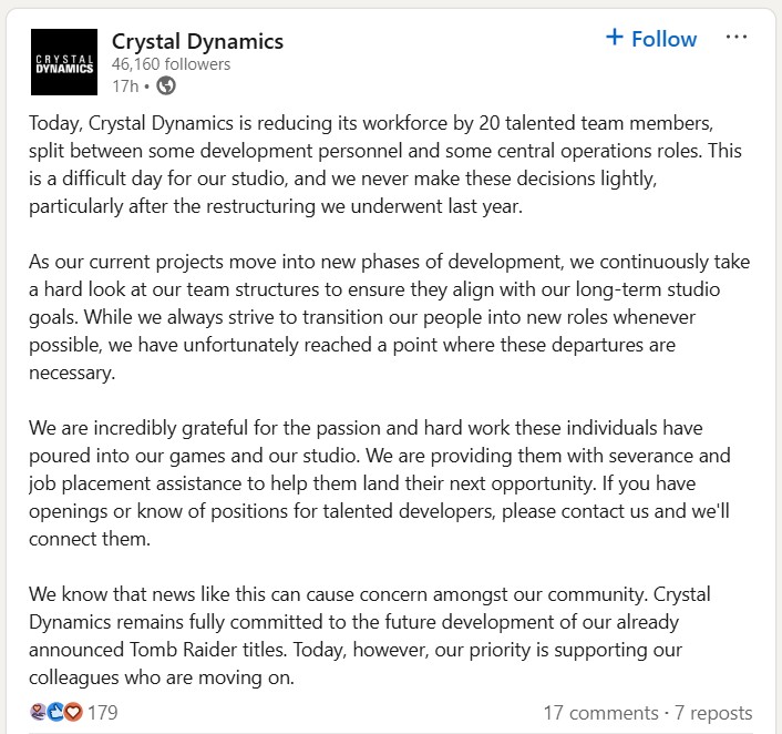 Crystal Dynamics Layoffs