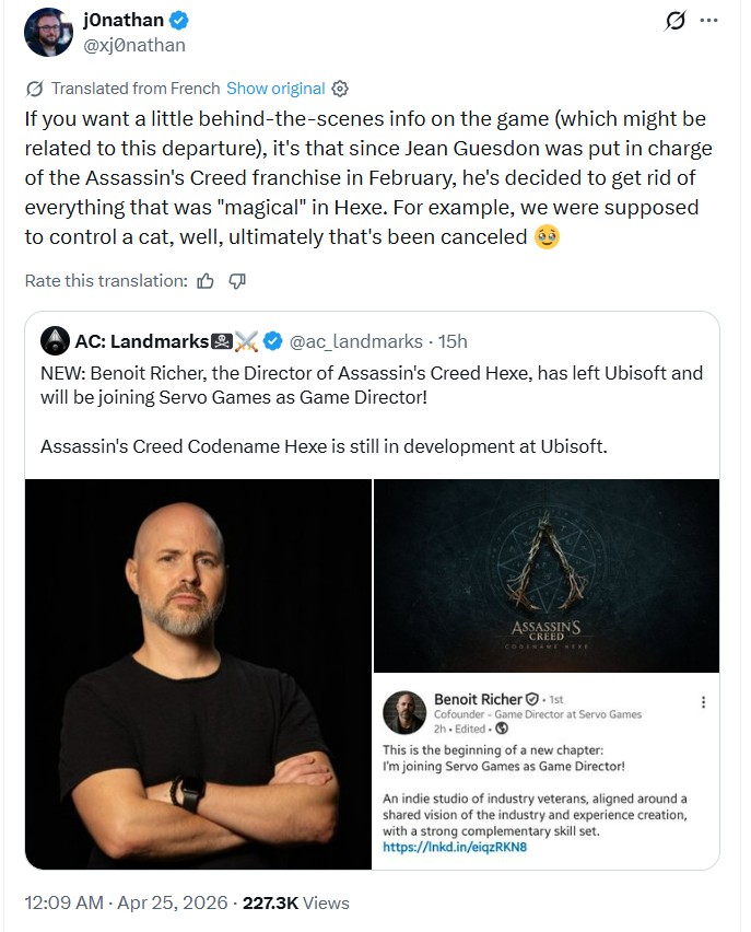 The magical elements in AC Hexe have now been removed, as per the credible insider.