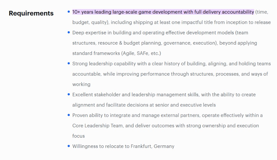 The development director needs to have solid experience for this project.