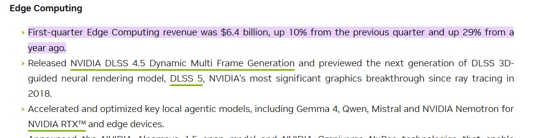 Nvidia Edge Computing segment hit .4 billion in revenue during Q1 FY27.
