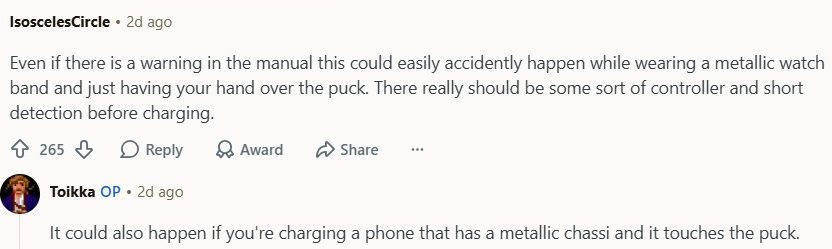 Users argue that OP is not at fault, as accidental metal contact can't be avoided even after reading manuals.