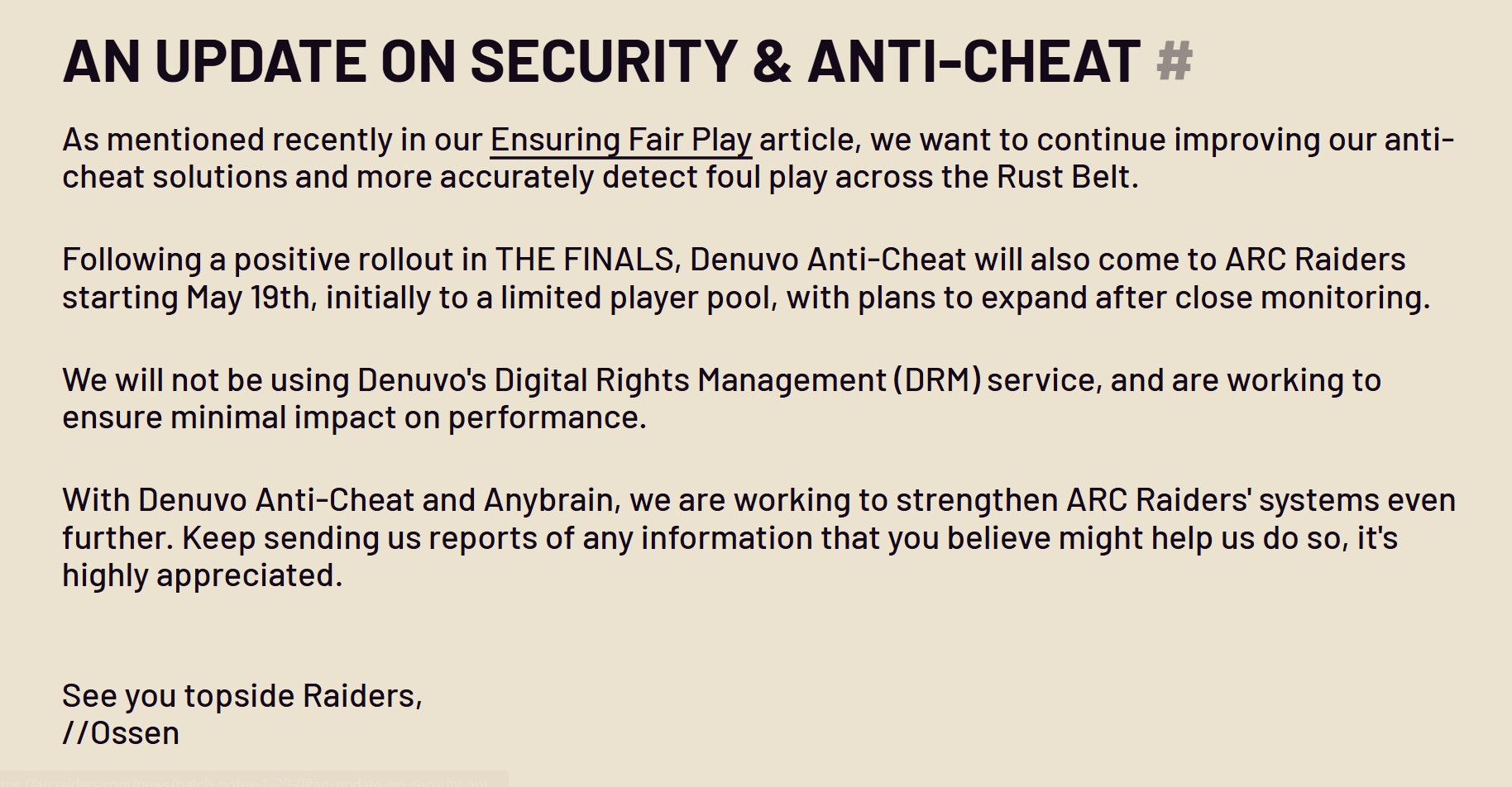 Denuvo Arc Raiders