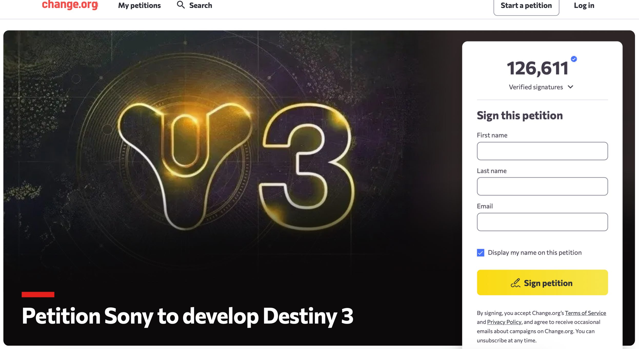 Destiny 3 Petition