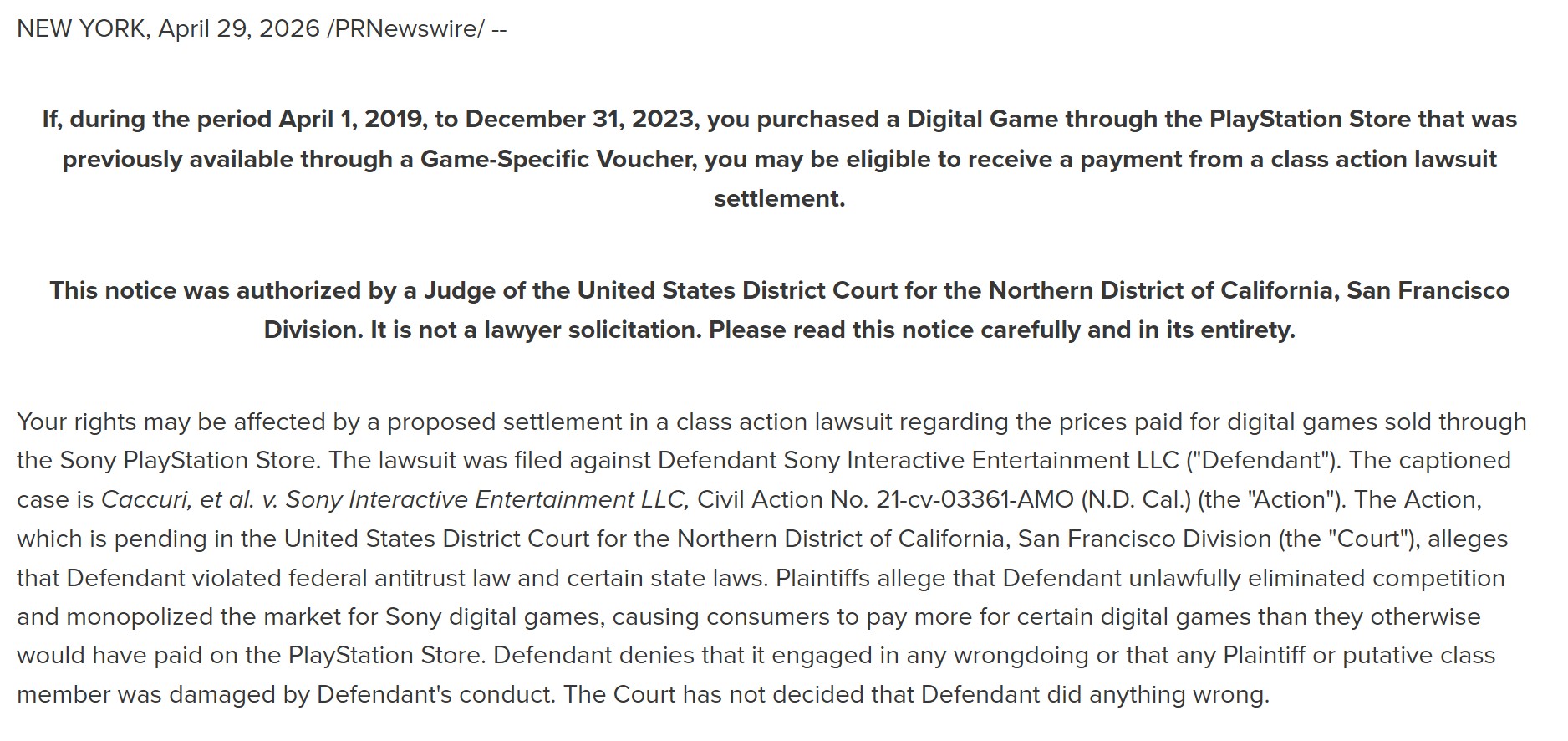Sony PlayStation lawsuit