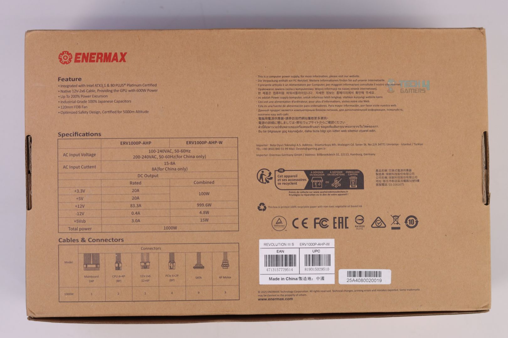 Enermax Revolution III S 1000W Platinum - PSU Box Back