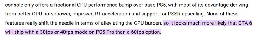 GTA 6 is unlikely to run at 60 FPS even on the PS5 Pro due to CPU constraints.