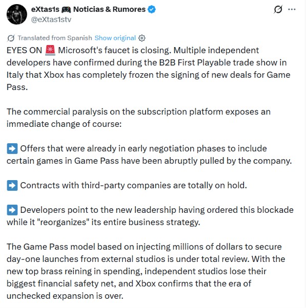 Xbox has suspended current agreements to bring third-party titles to Game Pass.