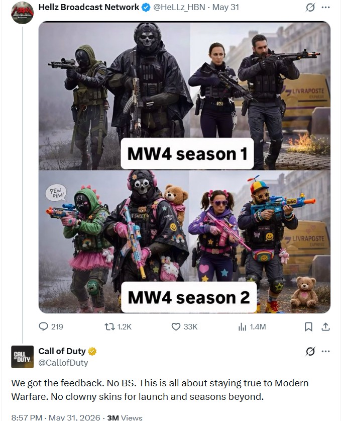 Infinity Ward confirms grounded and realistic skins for Modern Warfare 4.