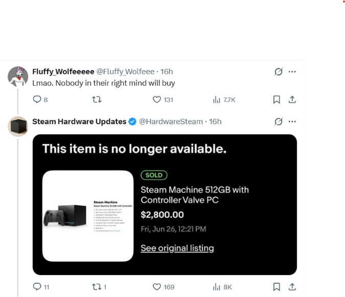 Unfortunately, even a scalped Steam Machine costing over 00 was sold on eBay.