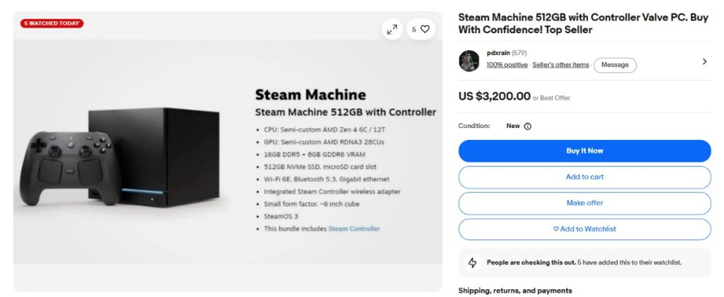 A Steam Machine is being sold on eBay for 00.