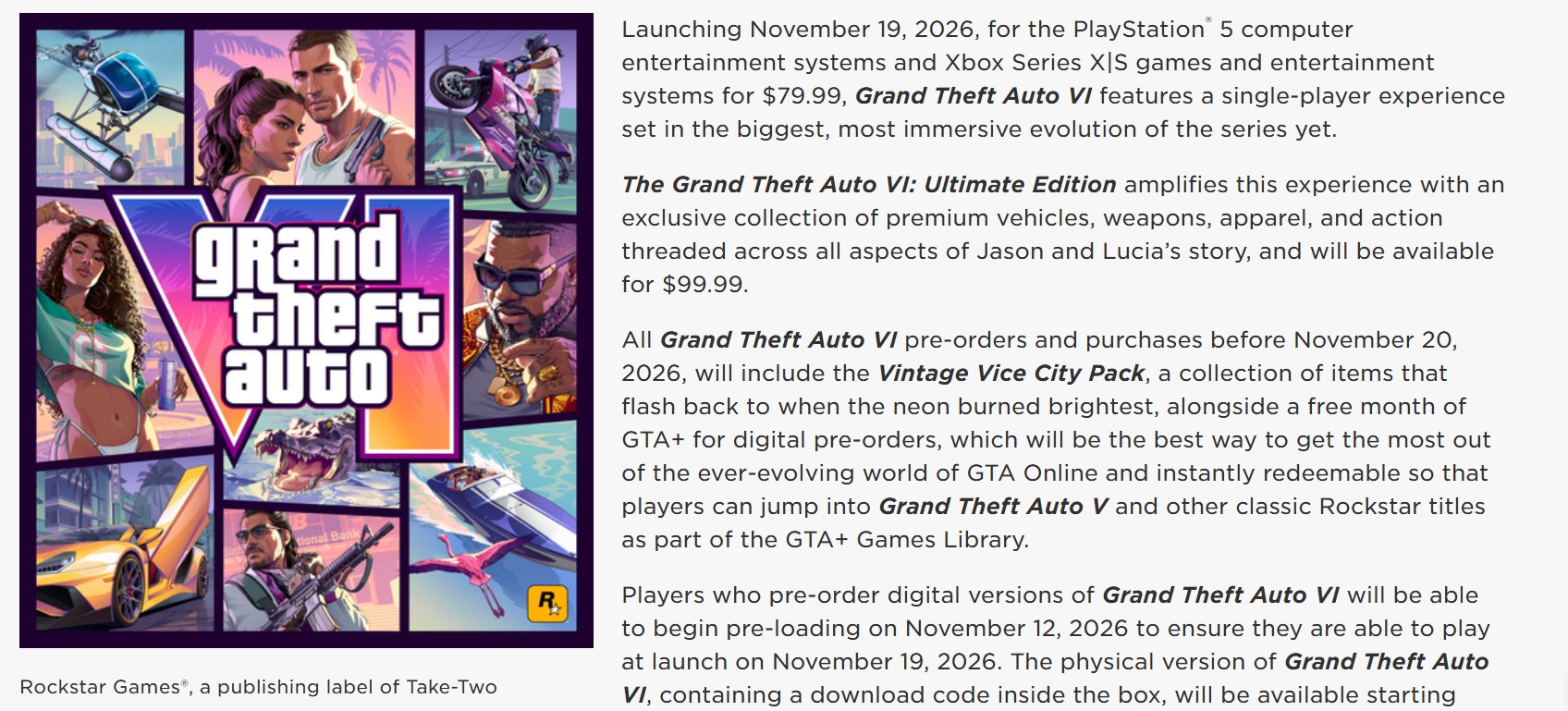 GTA 6 press release