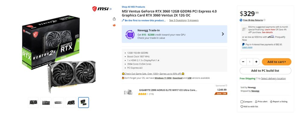 RTX 3060 Newegg
