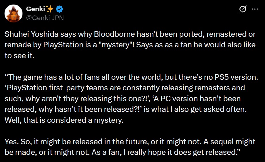 Shuhei Yoshida on Bloodborne Remaster