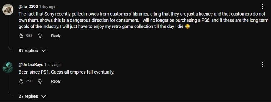 Many gamers are quite upset at Sony for ditching physical media.